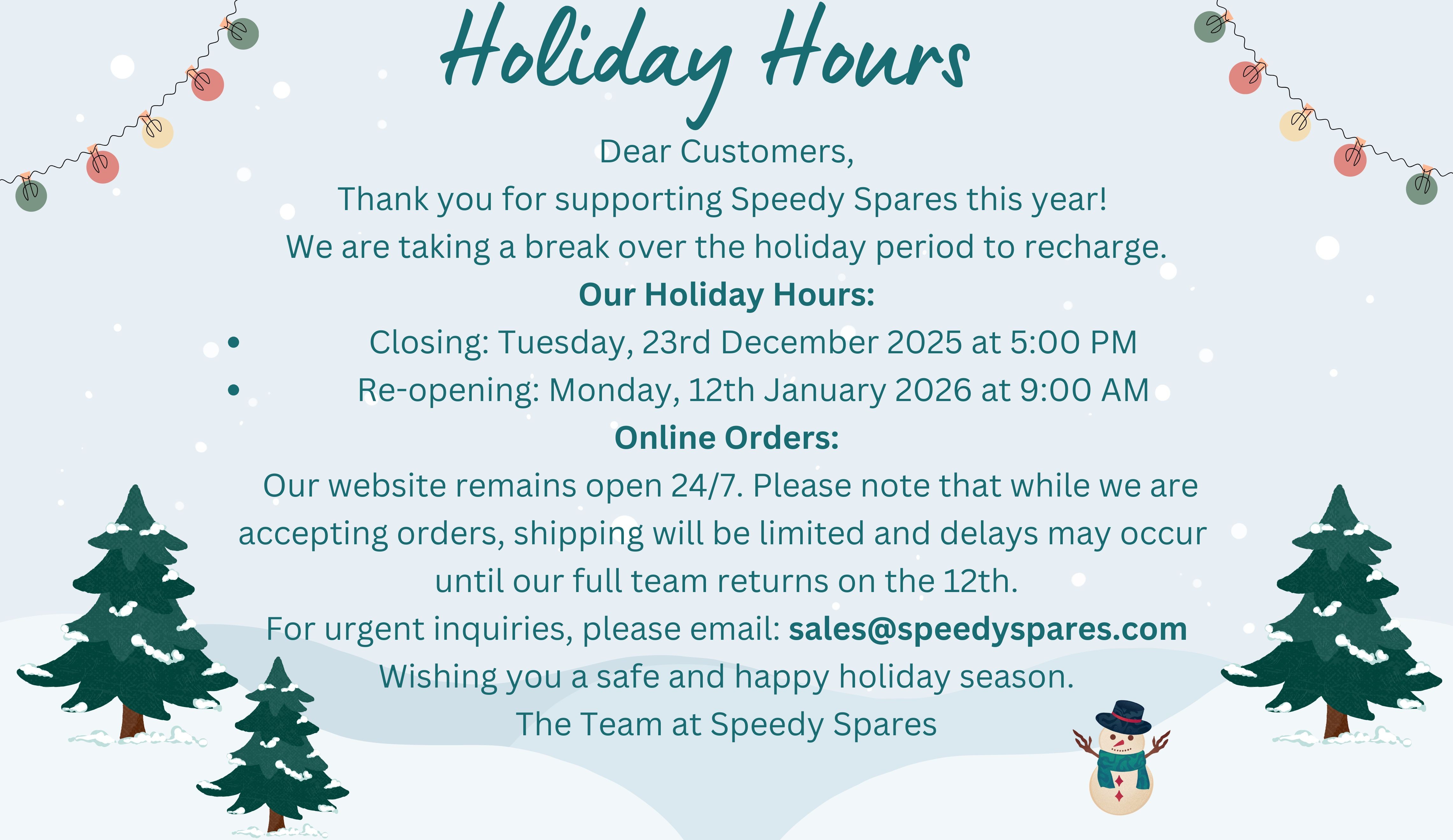 Holiday Operating Hours !